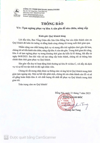 Thông Báo Tạm Ngưng Phục Vụ Khu A